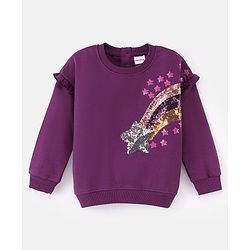 Babyhug Cotton Knit Full Sleeves Sweatshirt with Sequins & Frill Detailing - Dark Purple