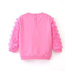Babyhug Cotton Full Sleeves Sweatshirt with Graphics Sequins & Petal Embroidery with Mesh Sleeves Detailing - Pink