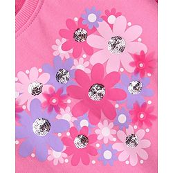Babyhug Cotton Full Sleeves Sweatshirt with Graphics Sequins & Petal Embroidery with Mesh Sleeves Detailing - Pink