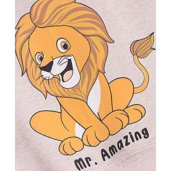 Babyhug Cotton Knit Raglan Sleeves Sweatshirt with Quilting Details & Lion Graphics Print - Oatmeal