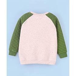 Babyhug Cotton Knit Raglan Sleeves Sweatshirt with Quilting Details & Lion Graphics Print - Oatmeal