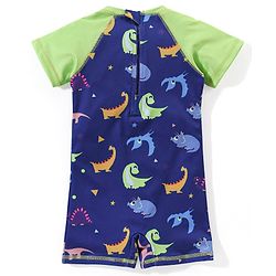 Babyhug Raglan Half Sleeves Dino Printed Thigh Legged Swimsuit  - Navy Blue