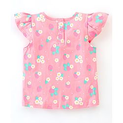 Babyhug 100% Cotton Cap Sleeves Tee With Dungaree Floral Print & Embroidery- Pink & Blue