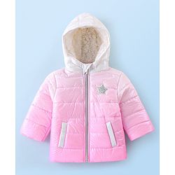 Babyhug Woven Full Sleeves Hoodie with Star Badge - Pink