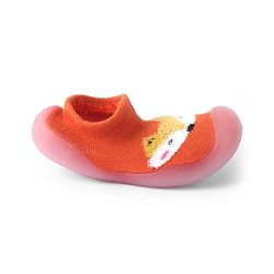 Cute Walk by Babyhug Solid Color Socks Shoe with Fox Design - Orange
