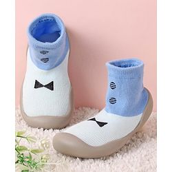 Cute Walk by Babyhug Slip On Sock Shoes Bow Design- Blue & White