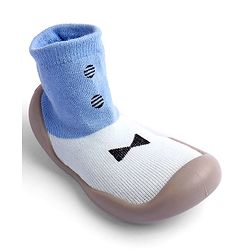 Cute Walk by Babyhug Slip On Sock Shoes Bow Design- Blue & White