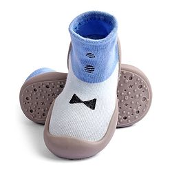 Cute Walk by Babyhug Slip On Sock Shoes Bow Design- Blue & White