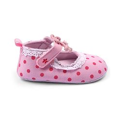 Cute Walk by Babyhug Booties With Velcro Closure & Polka Dot Print- Pink