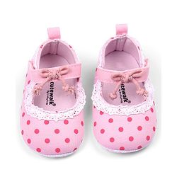 Cute Walk by Babyhug Booties With Velcro Closure & Polka Dot Print- Pink
