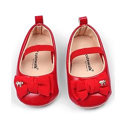 Cute Walk by Babyhug Booties with strap and Bow Applique - Red