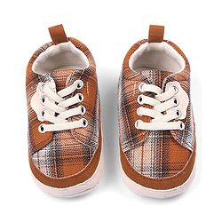 Cute Walk by Babyhug Slip On Checked Booties- Brown