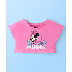 Babyhug Cotton Knit Half Sleeves Minnie Mouse Printed Crop Top with Inner Tee - Pink & White