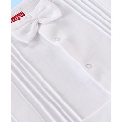 Babyhug 100% Cotton Knit Full Sleeves Baptism Romper with Bow - White