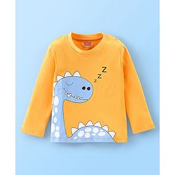 Babyhug Cotton Knit Full Sleeves Night Suit with Dino Print - Yellow