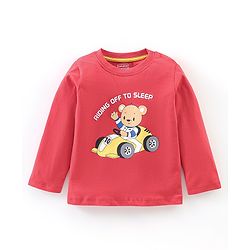 Babyhug Cotton Knit Full Sleeves Night Suit Bear Print - Red