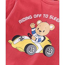 Babyhug Cotton Knit Full Sleeves Night Suit Bear Print - Red