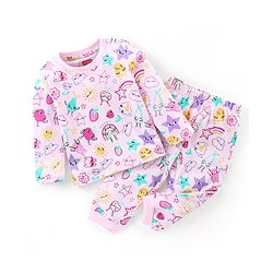 Babyhug Cotton Knit Full Sleeves Night Suit With Fruits Print - Pink