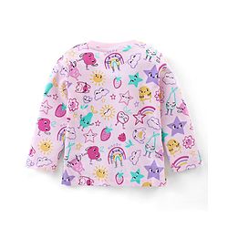 Babyhug Cotton Knit Full Sleeves Night Suit With Fruits Print - Pink
