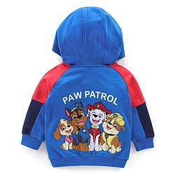 Babyhug Cotton Knit Full Sleeves Cut & Sew Sweatshirt With Hood & Paw Patrol Graphics - Blue & White