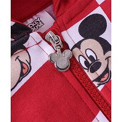 Babyhug Cotton Knit Full Sleeves Hooded Sweat Jacket with Mickey Mouse Print - Red