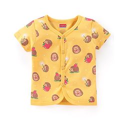 Babyhug 100% Cotton Half Sleeves Front Open Printed Vests  Pack of 3 - Pink & Yellow