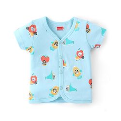 Babyhug 100%  Cotton Knit Half Sleeves Front Open Vest Lion Print Pack of 3 - Multicolour