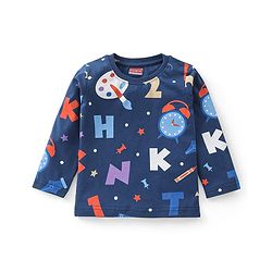 Babyhug Cotton Knit Full Sleeves Clock Printed Night Suit - Navy Blue