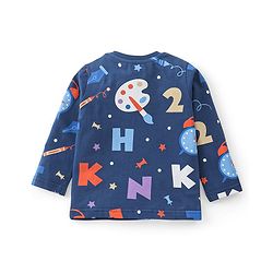 Babyhug Cotton Knit Full Sleeves Clock Printed Night Suit - Navy Blue