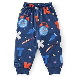 Babyhug Cotton Knit Full Sleeves Clock Printed Night Suit - Navy Blue