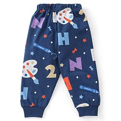 Babyhug Cotton Knit Full Sleeves Clock Printed Night Suit - Navy Blue