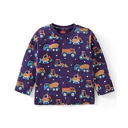 Babyhug Cotton Knit Full Sleeves Night Suit with Trucks Print - Purple