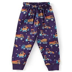 Babyhug Cotton Knit Full Sleeves Night Suit with Trucks Print - Purple