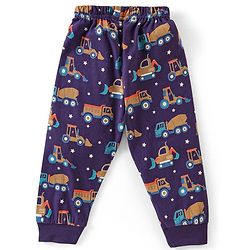 Babyhug Cotton Knit Full Sleeves Night Suit with Trucks Print - Purple