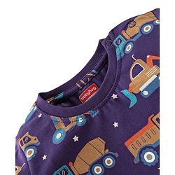 Babyhug Cotton Knit Full Sleeves Night Suit with Trucks Print - Purple