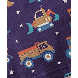 Babyhug Cotton Knit Full Sleeves Night Suit with Trucks Print - Purple