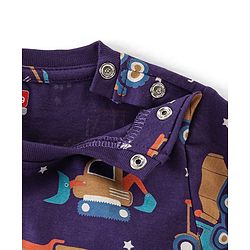 Babyhug Cotton Knit Full Sleeves Night Suit with Trucks Print - Purple