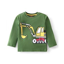 Babyhug Single Jersey Full Sleeves Night Suit With JCB Print - Green & Yellow