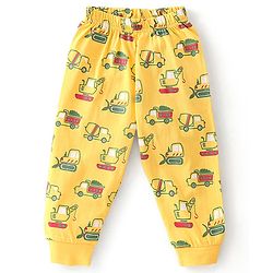 Babyhug Single Jersey Full Sleeves Night Suit With JCB Print - Green & Yellow