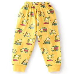 Babyhug Single Jersey Full Sleeves Night Suit With JCB Print - Green & Yellow