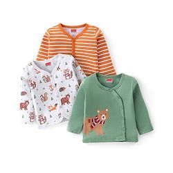 Babyhug Cotton Knit Full Sleeves Front Open Vest Bear Print Pack of 3  - Multicolour