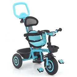 Babyhug Plug & Play Tricycle with Air Wheel Canopy & Parental Handle - Blue