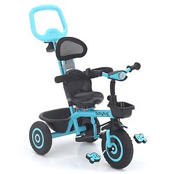 Babyhug Plug & Play Tricycle with Air Wheel Canopy & Parental Handle - Blue