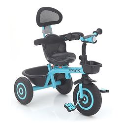 Babyhug Plug & Play Tricycle with Air Wheel Canopy & Parental Handle - Blue