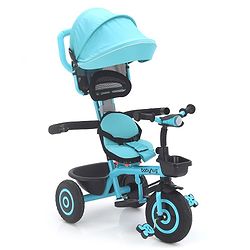 Babyhug Plug & Play Tricycle with Air Wheel Canopy & Parental Handle - Blue