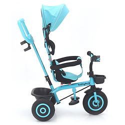 Babyhug Plug & Play Tricycle with Air Wheel Canopy & Parental Handle - Blue