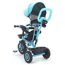 Babyhug Plug & Play Tricycle with Air Wheel Canopy & Parental Handle - Blue