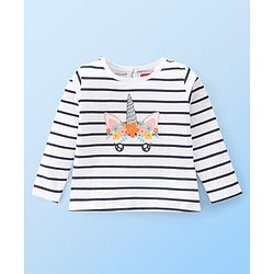 Babyhug Cotton Knit Full Sleeves T-Shirts Heart & Unicorn Print - Pink Peach & White