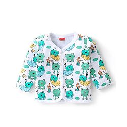 Babyhug Cotton Interlock Knit Full Sleeves Front Open Vests Striped & Frog Print Pack Of 3 - Green White & Yellow