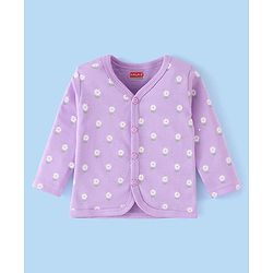 Babyhug 100% Cotton Knit Full Sleeves Front Open Jhablas Bunny Print Pack of 3 - Pink Orange & Purple